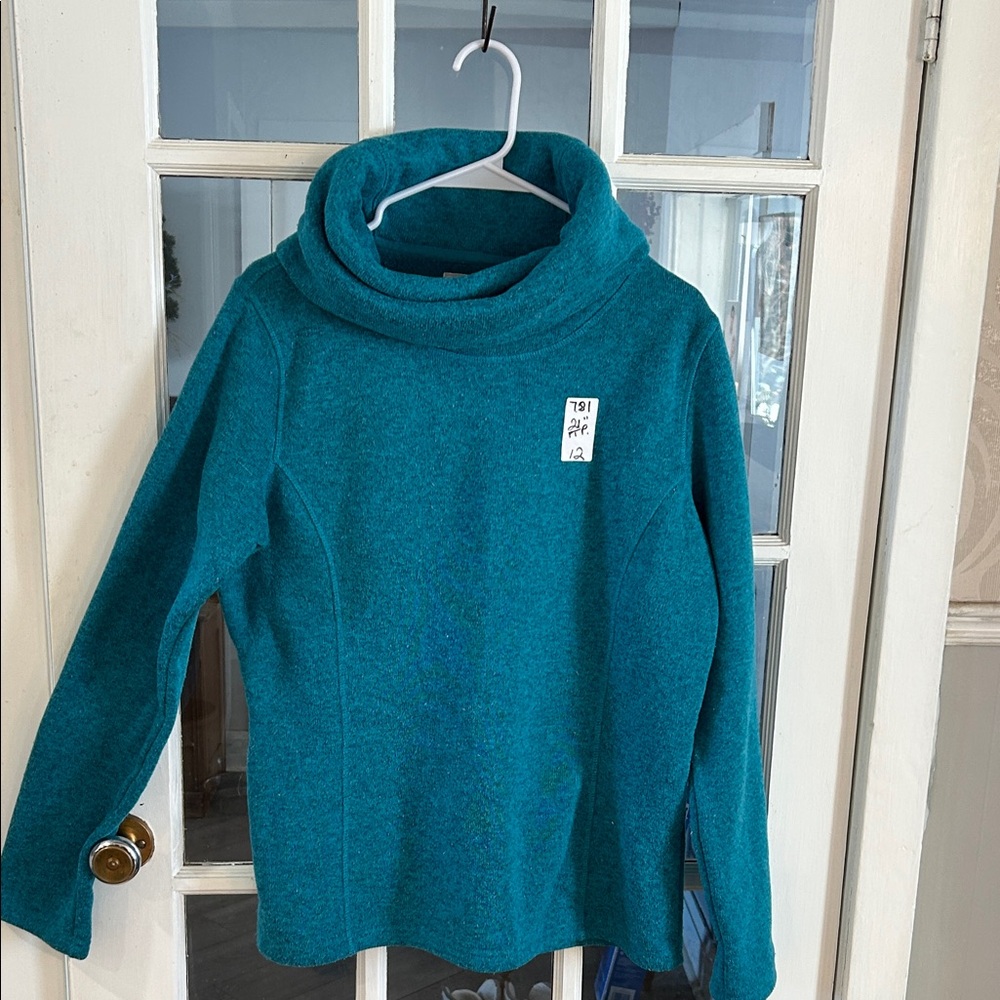 Elegant Teal Cowl Neck Women's Sweater